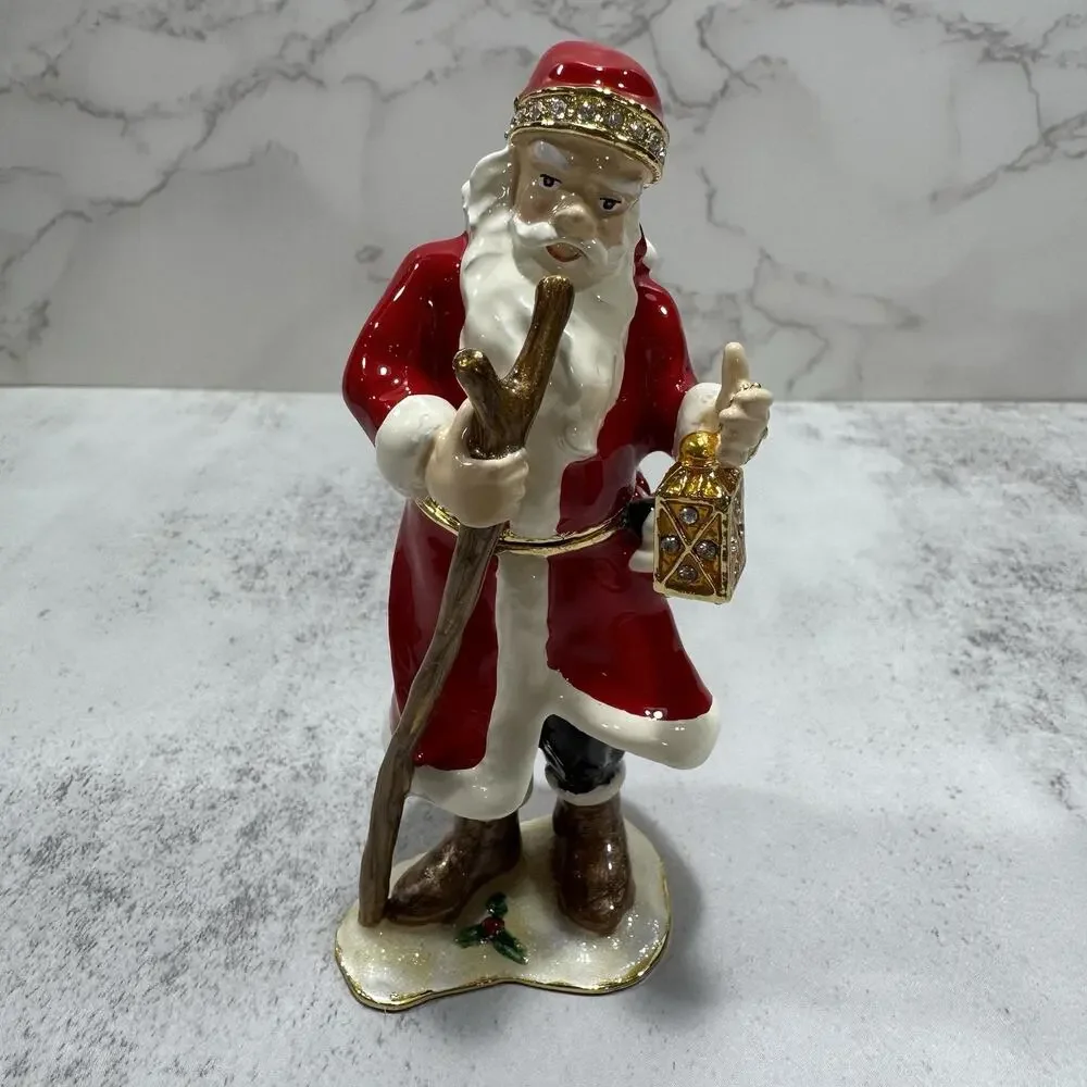 Bejeweled Enameled Santa Claus Trinket Box Ciel Collectables